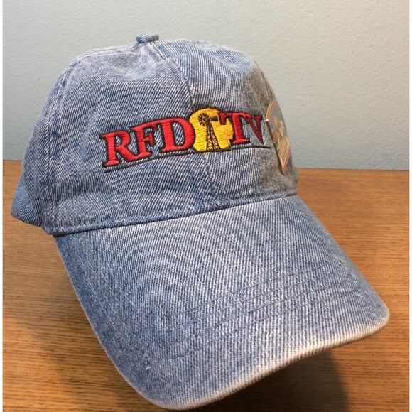 RFD-TV Rural Media Blue Demin Nashville Tenn Strapback Baseball Hat Cap & Pin - Picture 2 of 8